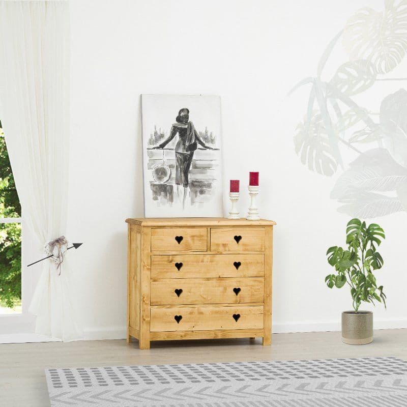 Comoda Rustic Love 5 sertare, Lemn masiv rustic, 100 x 42 x 89 cm