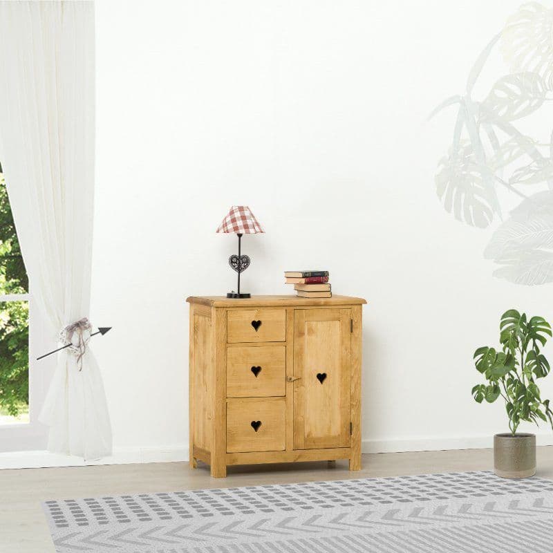 Comoda Rustic Love 1 usa si 3 sertare, Lemn masiv rustic, 84 x 42 x 89 cm