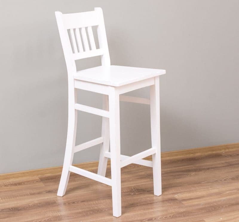 Scaun de bar cu spatar Artemis, lemn masiv alb, 47 x 47 x 107 cm
