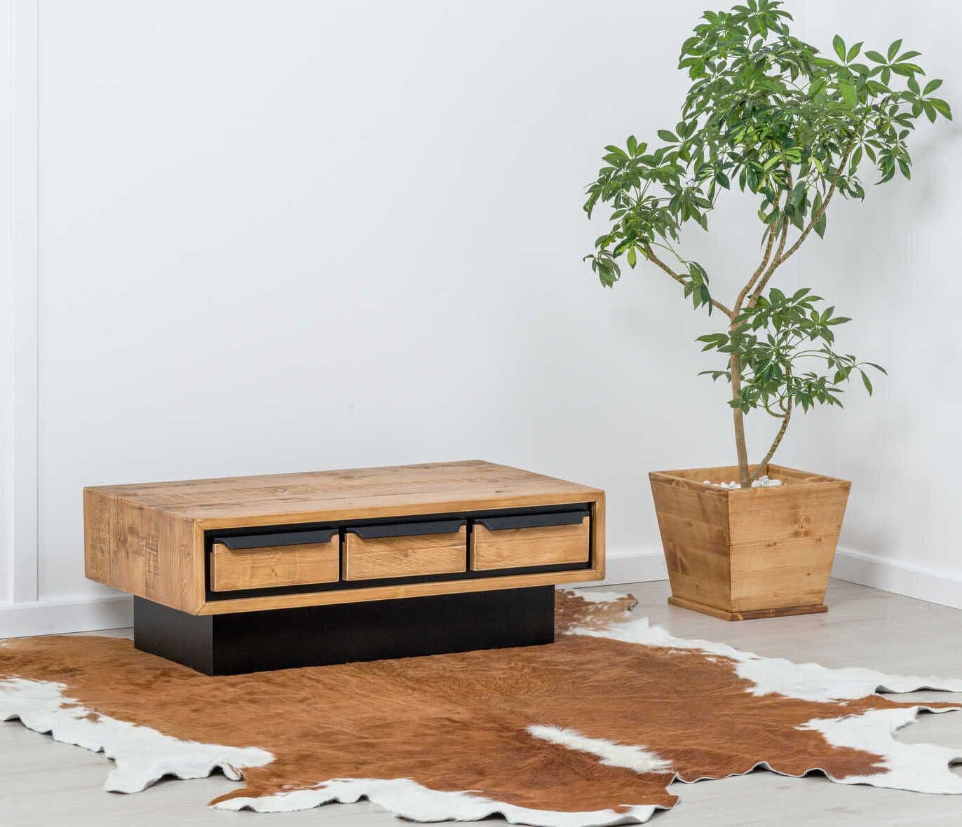 Masuta de cafea Mexicana lemn masiv, 3 sertare, 100 x 55 x 35 cm