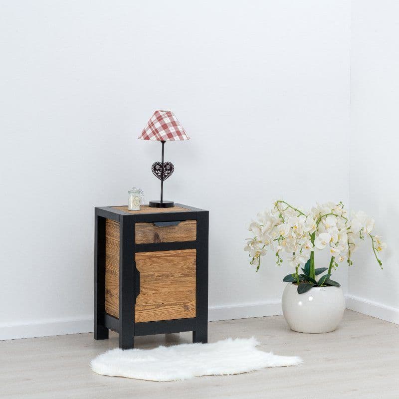 Noptiera Rustic Loft 1 usa si 1 sertar, Lemn masiv rustic, 45 x 35 x 65 cm
