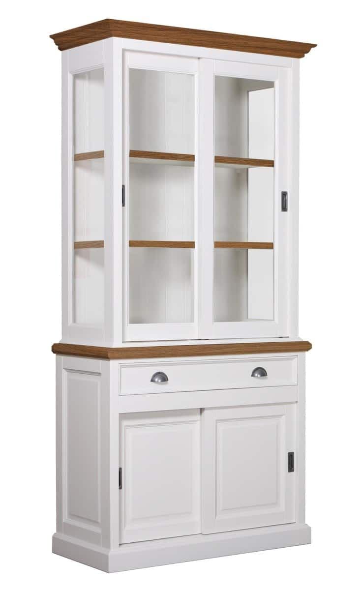 Bufet cu vitrina Lovely Oak 2 x 2 usi culisante si 1 sertare