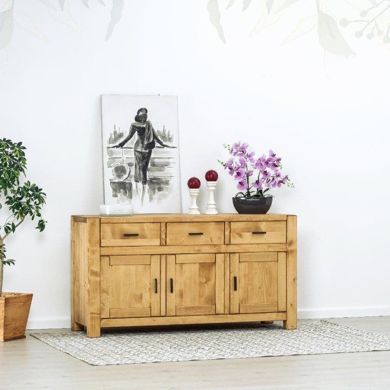 Bufet 3 usi si 3 sertare Ecuador, Lemn masiv rustic, 160 x 50 x 85 cm