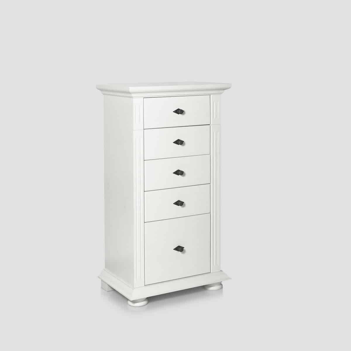 Comoda Vienna 5 sertare lemn masiv alb unt, 55 x 41 x 106 cm