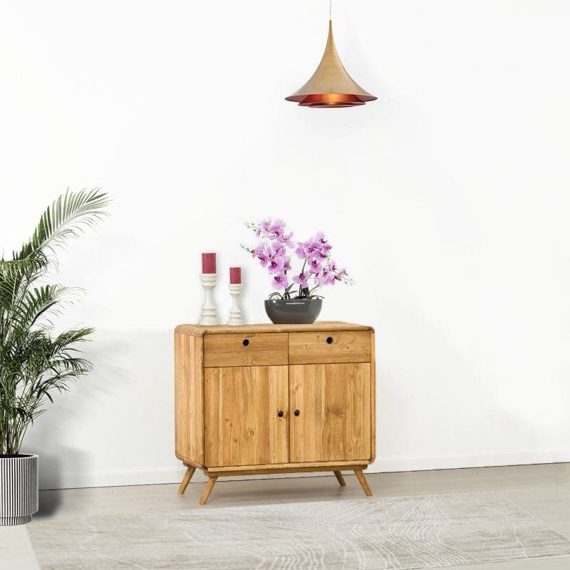 Comoda cu 2 usi 2 sertare Sahara, Lemn masiv rustic periat, 90 x 45 x 85 cm