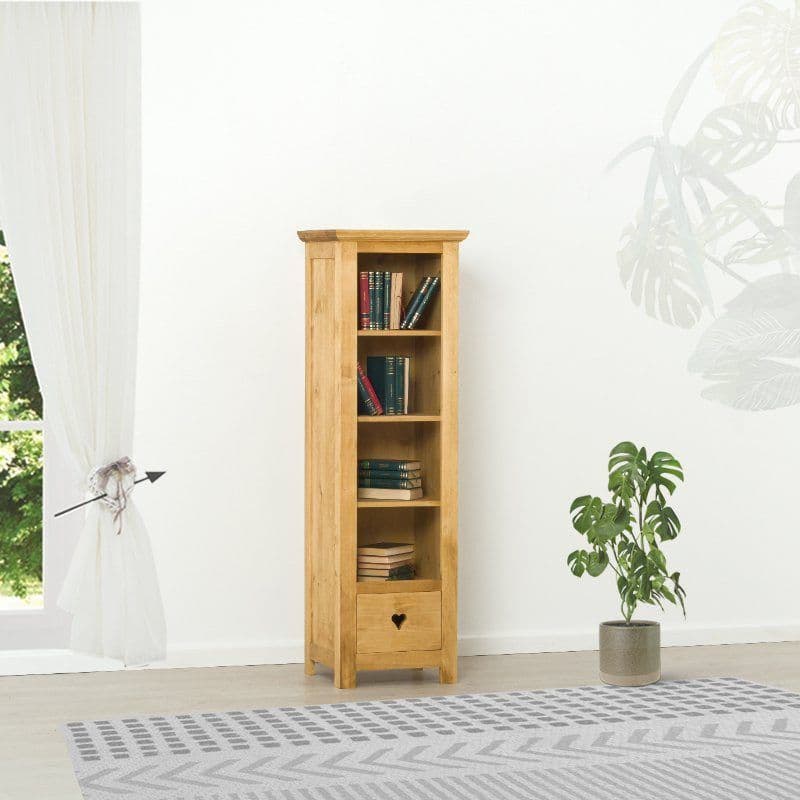 Biblioteca Rustic Love Mini 4 rafturi si 1 sertar, Lemn masiv rustic, 50 x 43 x 160 cm