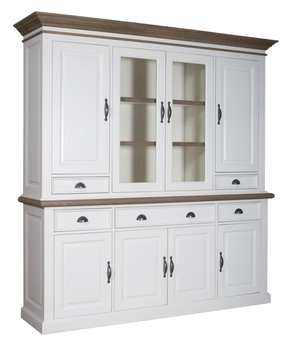 Bufet cu vitrina Lovely Oak 2 x 4 usi si 5 sertare, 210 x 50 x 220 cm