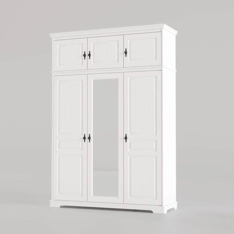 Dulap cu oglinda si suprapozabil Isabella, 3 usi lemn masiv, 174.5 x 58 x 240 cm, alb unt