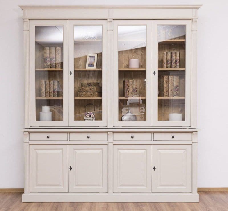 Biblioteca din lemn masiv cu vitrina superior, 223 x 51 x 240 cm