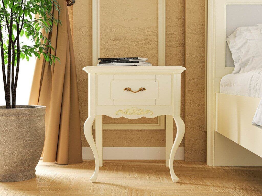 Noptiera cu 1 sertar dormitor Sabina Lux Classic Stil, vopsit crem Roma, 52 x 42 x 63 cm