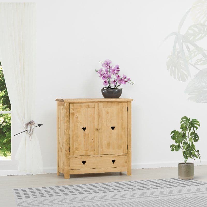 Comoda pantofi Rustic Love 2 usi si 1 sertar, Lemn masiv rustic, 100 x 42 x 107 cm