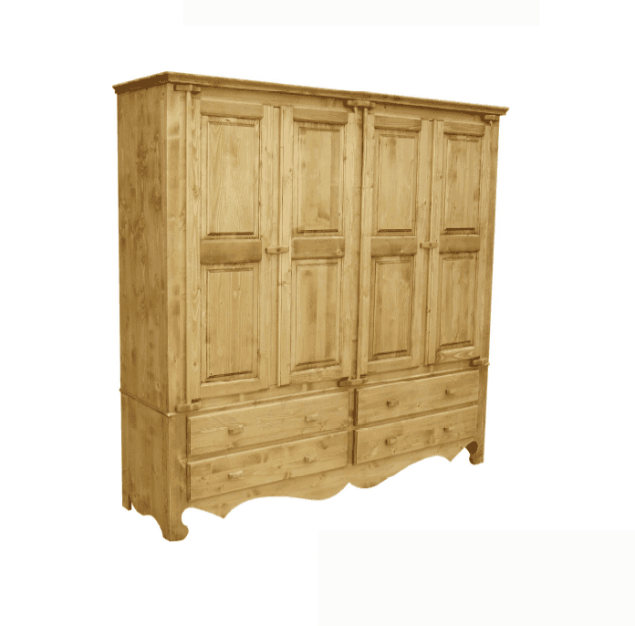 Dulap dormitor rustic cu 4 usi si 4 sertare, 202 x 55 x 200 cm