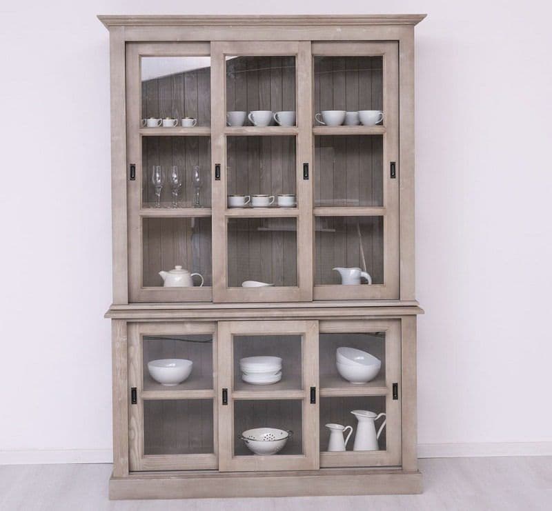 Vitrina din lemn masiv cu 6 usi culisante, 151 x 47 x 220 cm