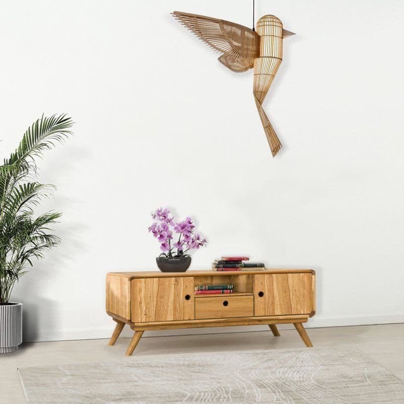 Comoda TV 2 usi 1 sertar si nisa Sahara, Lemn masiv rustic periat, 140 x 40 x 50 cm