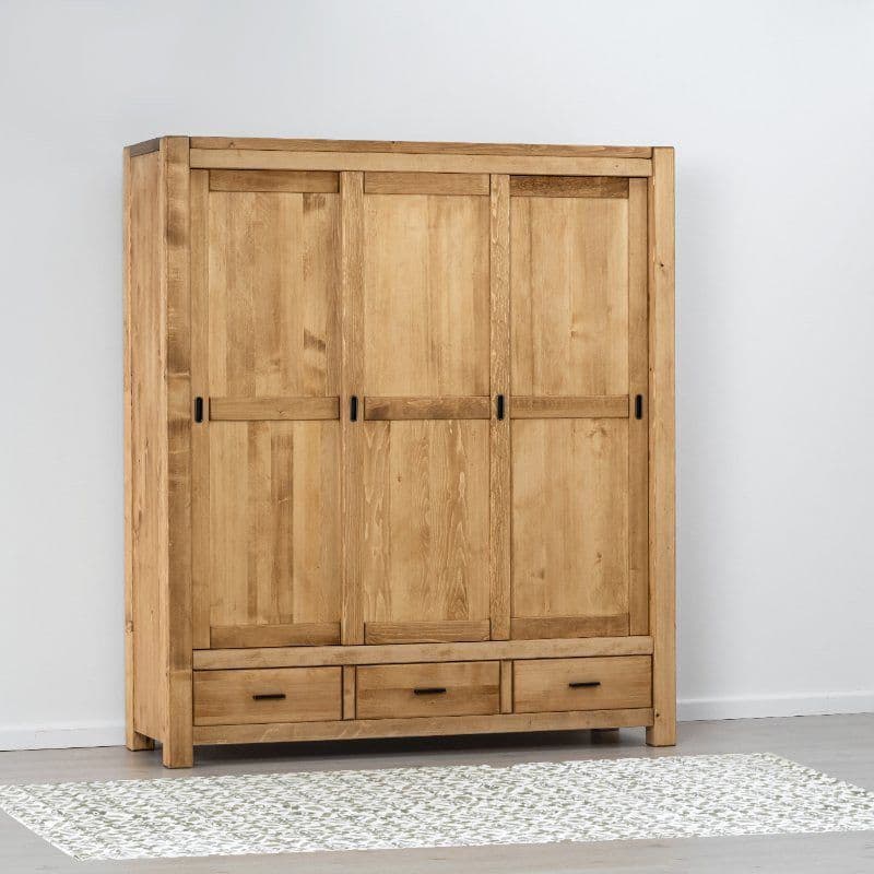 Dulap 3 usi culisante si 3 sertare Ecuador, Lemn masiv rustic, 175 x 55 x 200 cm