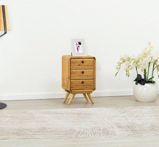 Noptiera cu 3 sertare Sahara, Lemn masiv rustic periat, 34 x 30 x 60 cm
