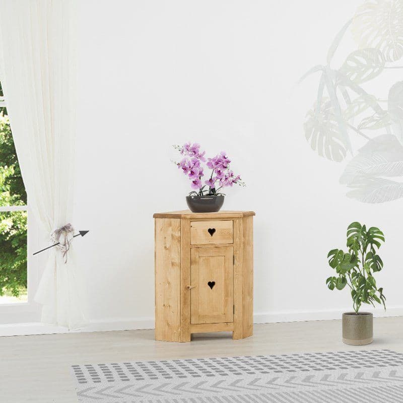 Comoda de colt Rustic Love cu 1 sertar si 1 usa, Lemn masiv rustic, 77 x 54 x 89 cm
