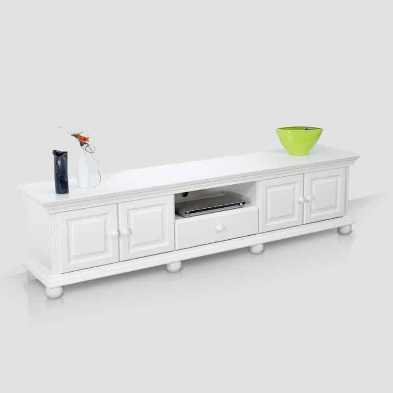Comoda TV Teodora, lemn masiv, 220 x 45 x 55 cm, alb unt