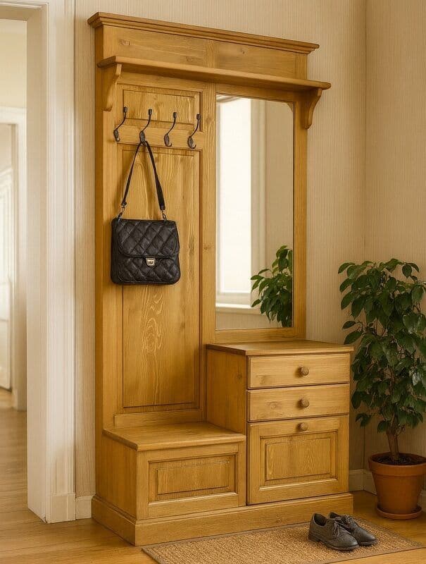 Cuier cu oglinda Inka, lemn masiv, 135 x 46 x 215 cm
