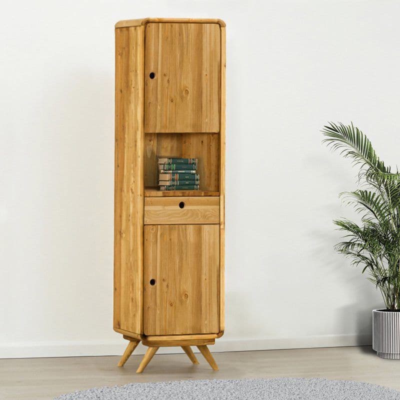 Dulap cu 2 usi, 1 sertar si nisa Sahara, Lemn masiv rustic periat, 60 x 55 x 210 cm