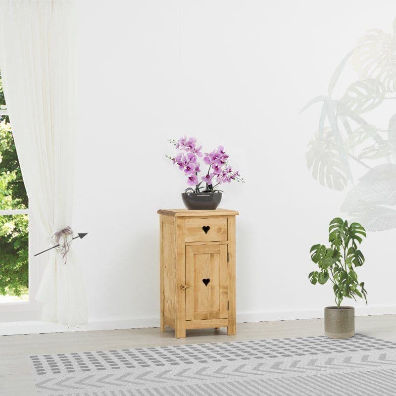 Comoda Rustic Love 1 usa si 1 sertar, Lemn masiv rustic, 48 x 42 x 89 cm