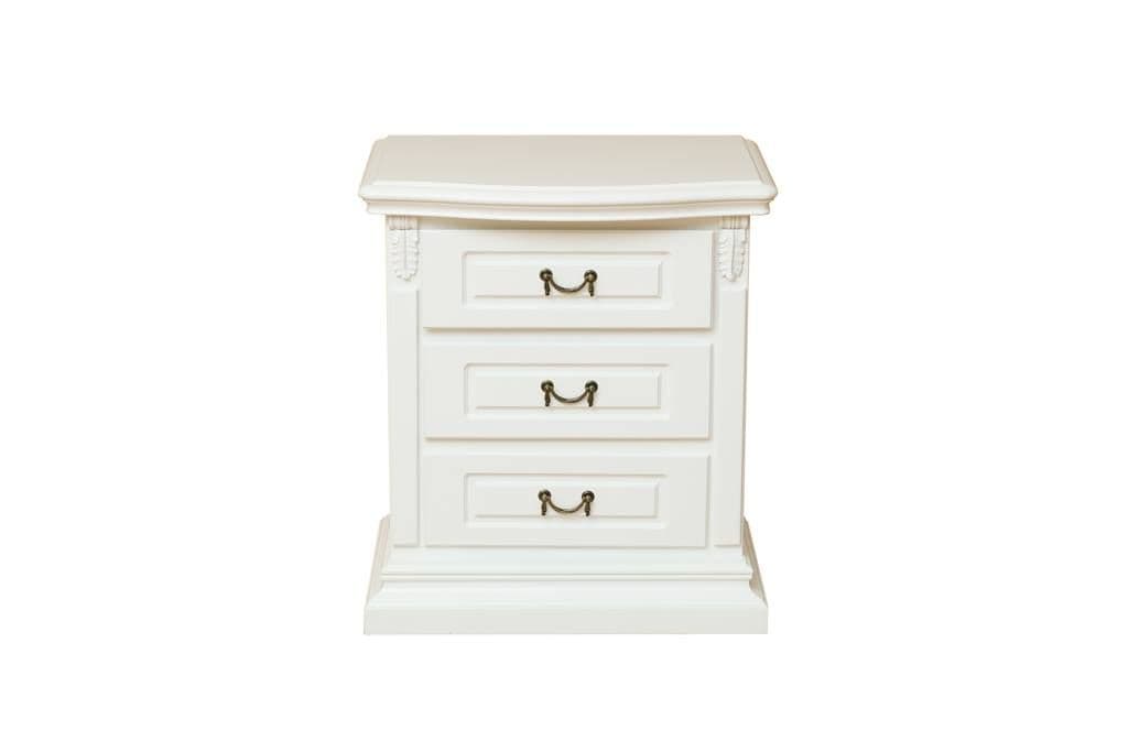 Noptiera dormitor Donatello Classic Stil, 3 sertare, finisaj vopsit alb, 60 x 42 x 68 cm