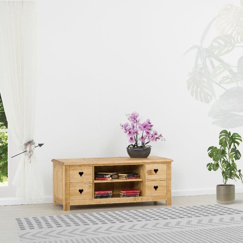Comoda TV Rustic Love cu 4 sertare, Lemn masiv rustic, 135 x 52 x 55 cm
