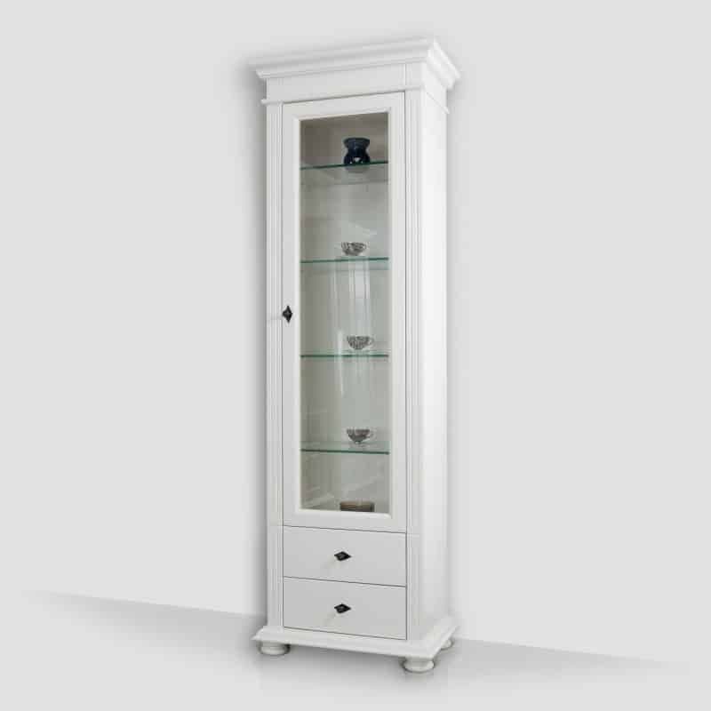 Vitrina Elena, lemn masiv, 65 x 38 x 200 cm, alb unt
