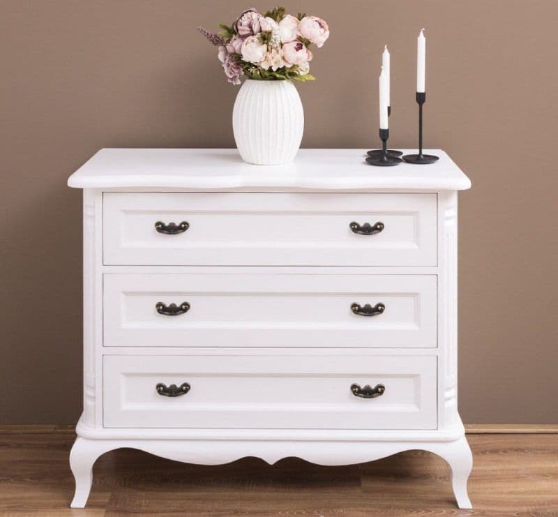 Comoda cu 3 sertare Julietta Classy, alba lemn masiv, 110 x 48 x 89 cm