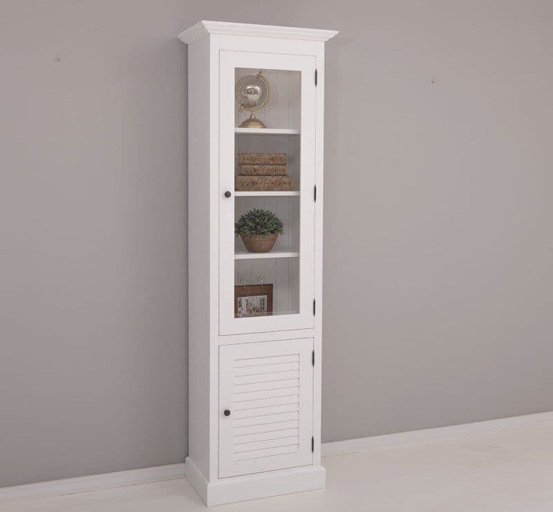 Vitrina Azore lemn masiv, 1 usa tip zabrea +1 usa sticla lemn masiv, 64 x 39 x 210 cm