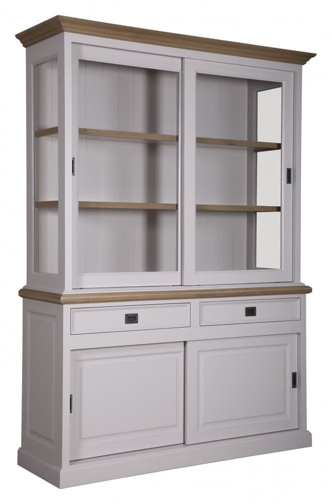 Bufet cu vitrina Lovely Oak 2 x 2 usi culisante si 2 sertare