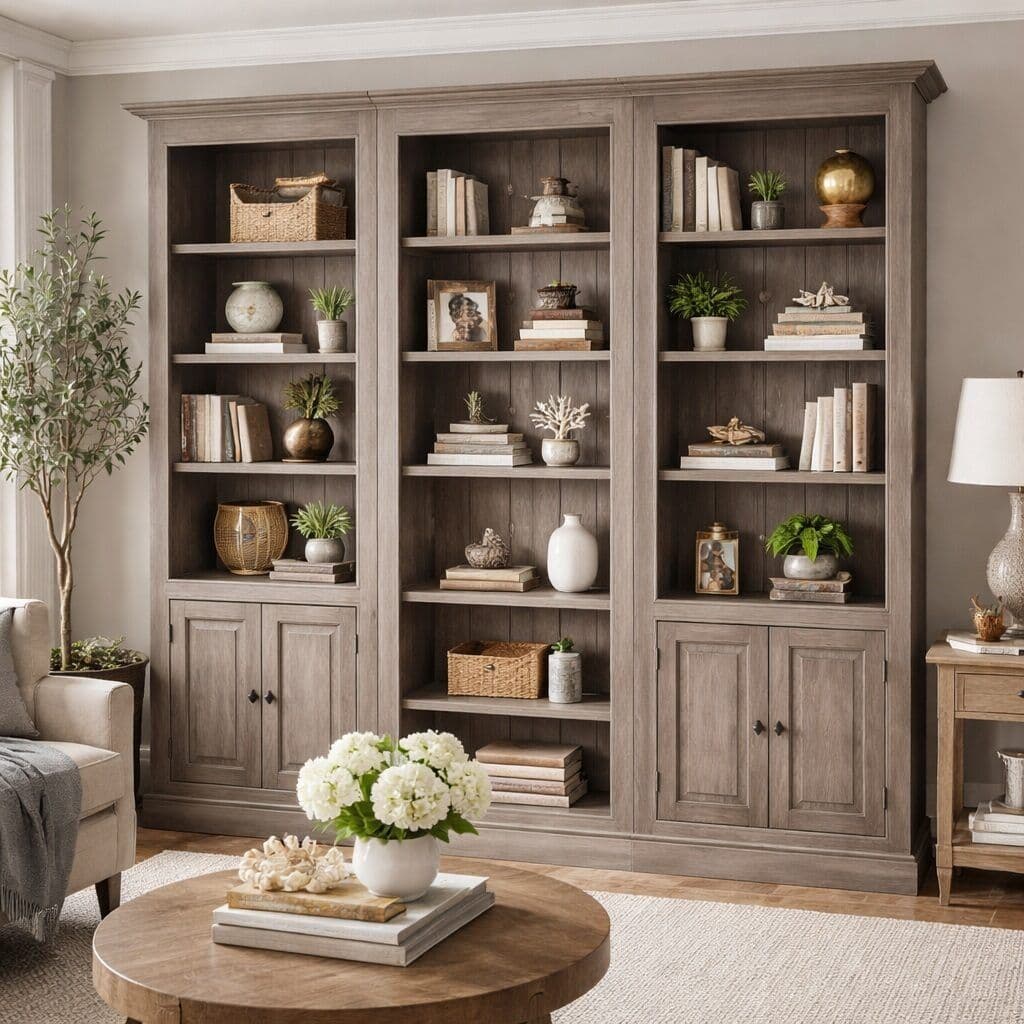 Biblioteca formata din 3 corpuri lemn masiv periat usor, 218 x 39 x 210 cm