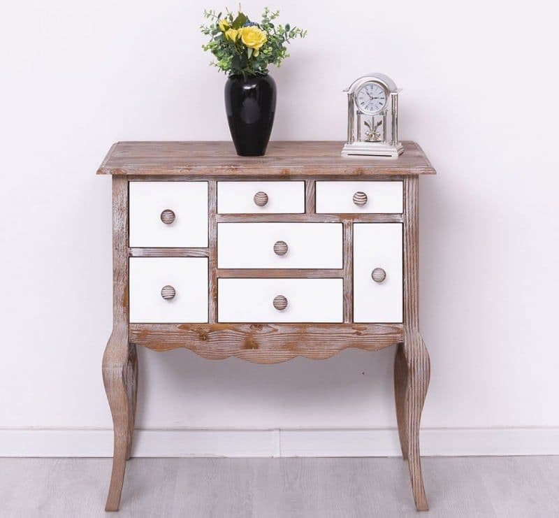 Comoda Shabby cu 7 sertare, lemn masiv, 80 x 48 x 82 cm