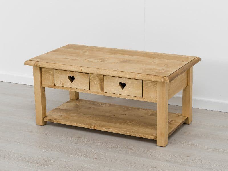 Masuta de cafea Rustic Love cu 2 sertare, Lemn masiv rustic, 100 x 55 x 45 cm