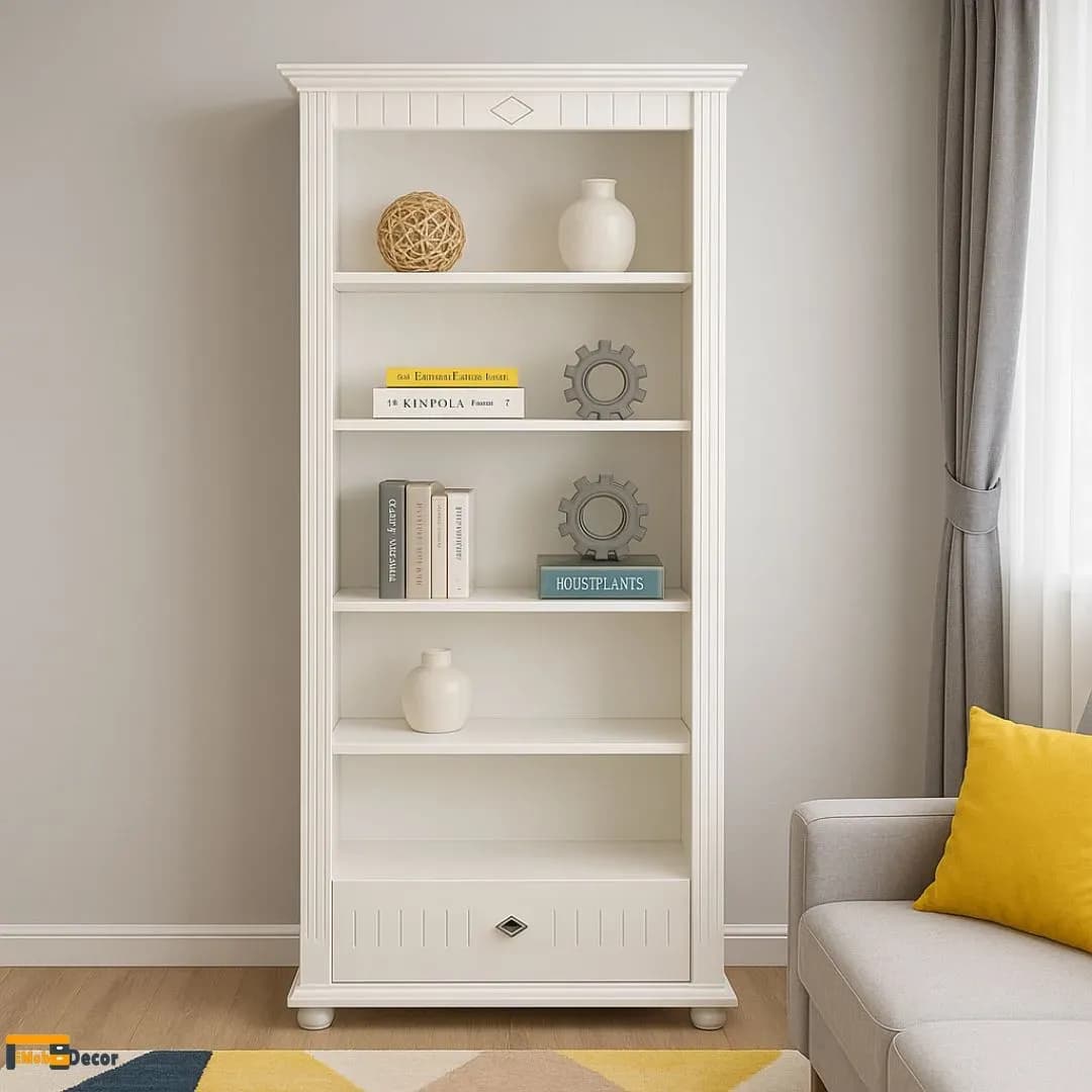 Etajera Adele cu sertar, lemn masiv, alb 90x30x195 cm