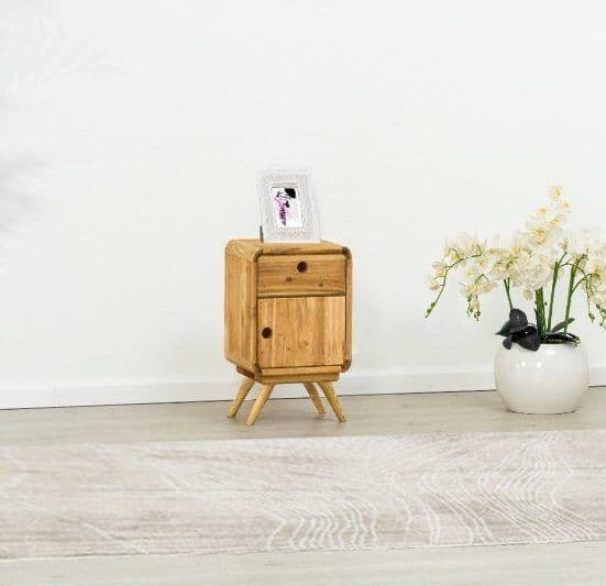 Noptiera cu 1 usa 1 sertar Sahara, Lemn masiv rustic periat, 34 x 30 x 60 cm