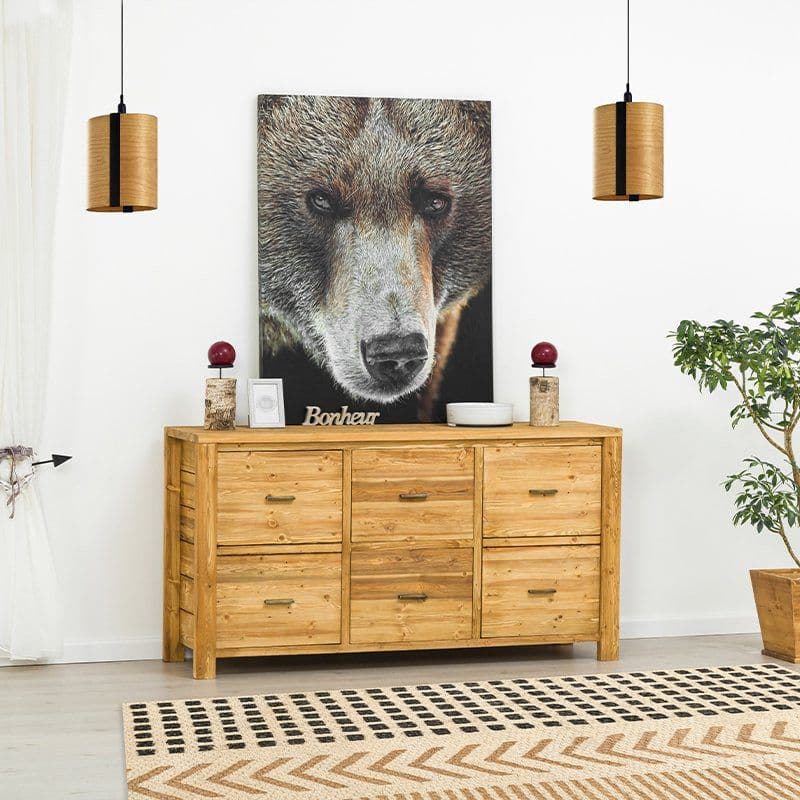 Bufet cu 2 usi si 2 sertare Colibri, Lemn masiv rustic, 160 x 46 x 85 cm
