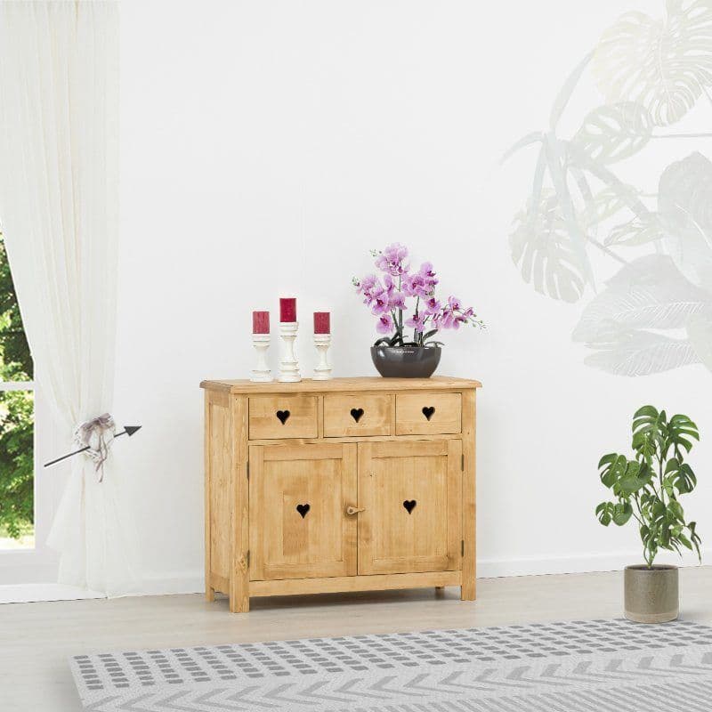 Comoda Rustic Love 2 usi si 3 sertare, Lemn masiv rustic, 106 x 42 x 89 cm
