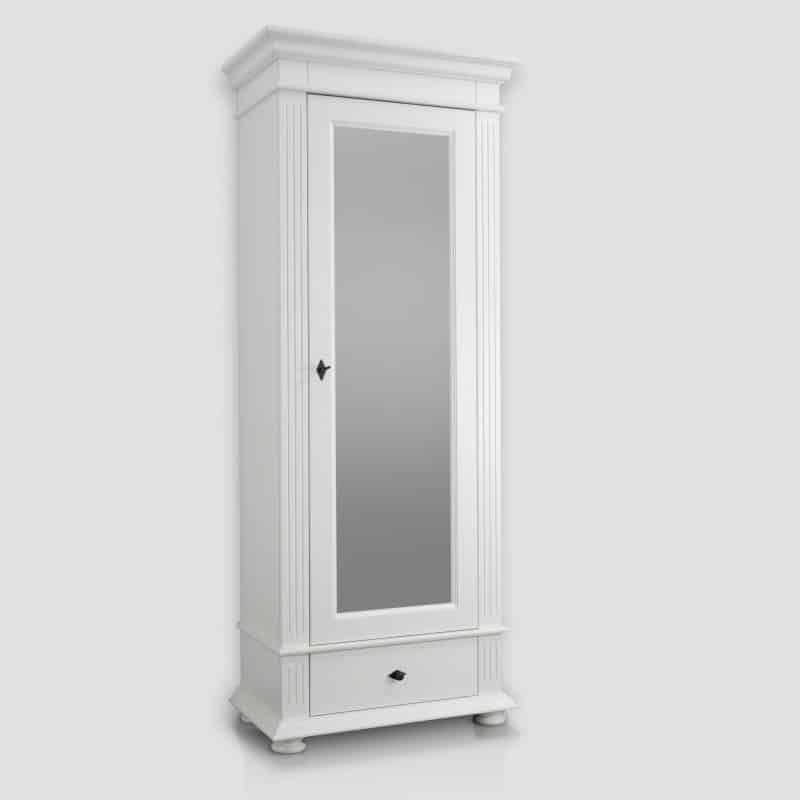 Dulap Hol Vienna cu oglinda, lemn masiv, alb unt, 80 x 46 x 200 cm