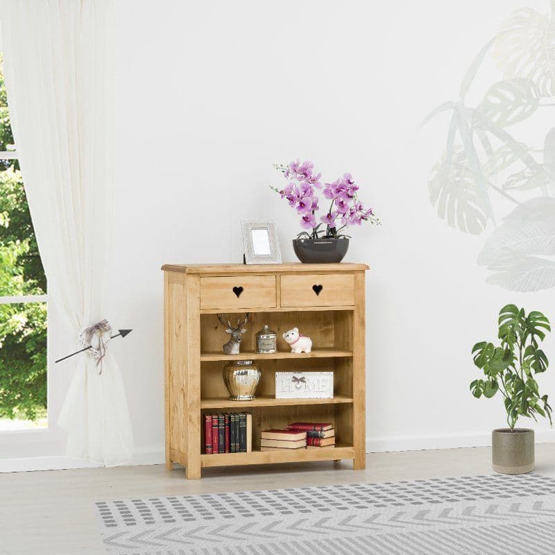 Comoda Rustic Love 2 sertare si 3 rafturi, Lemn masiv rustic, 100 x 42 x 107 cm