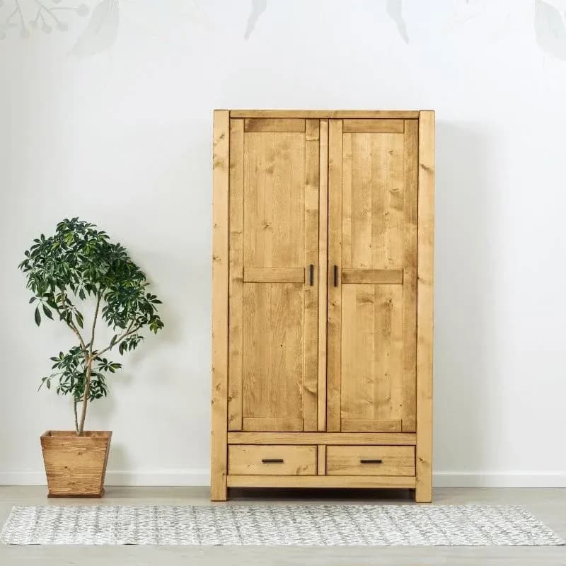 Dulap Ecuador 2 usi si 2 sertare, Lemn masiv rustic, 110 x 55 x 195 cm