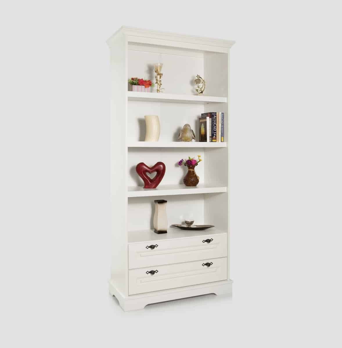 Biblioteca Isabella lemn masiv, 90 x 42 x 198 cm, alb unt