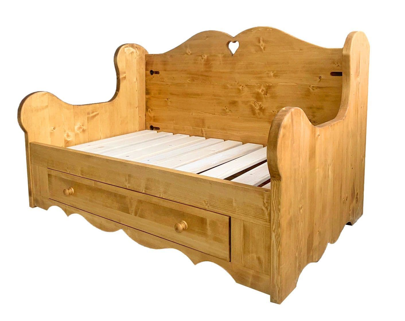 Structura Canapea Rustica din lemn masiv, model fix cu 1 sertar