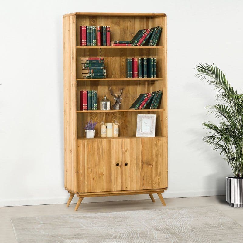 Biblioteca cu 2 usi 3 etajere Sahara, Lemn masiv rustic periat, 100 x 40 x 200 cm