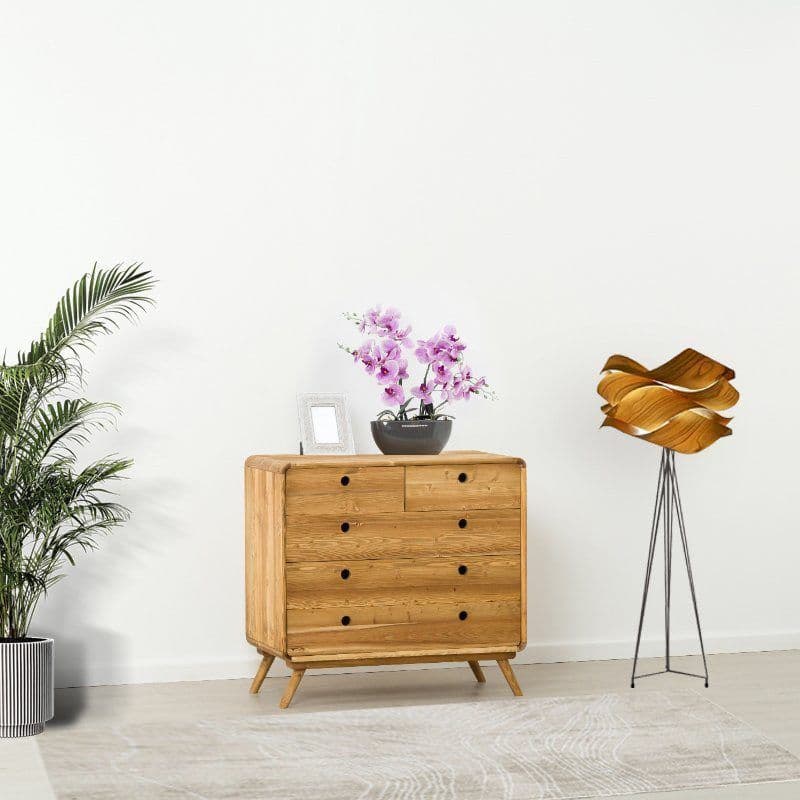 Comoda cu 5 sertare Sahara, Lemn masiv rustic periat, 90 x 45 x 85 cm