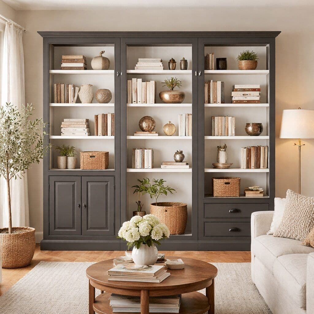Biblioteca lemn masiv formata din 3 corpuri, 218 x 39 x 210 cm