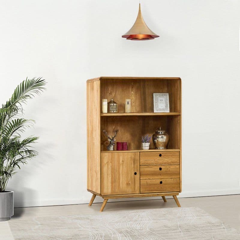 Dulap cu 1 usa, 3 sertare si etajera Sahara, Lemn masiv rustic periat, 95 x 45 x 150 cm