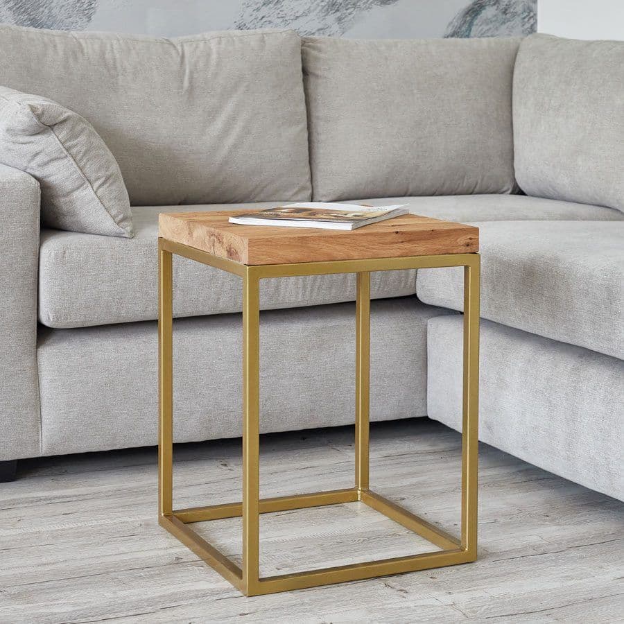Masuta Dakar lemn masiv stejar + metal auriu 40 x 40 x 54 cm