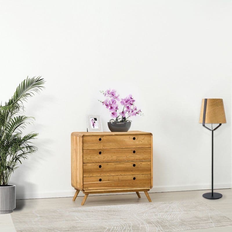 Comoda cu 4 sertare Sahara, Lemn masiv rustic periat, 90 x 45 x 85 cm