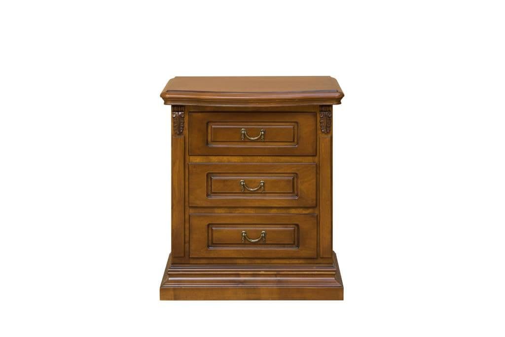 Noptiera dormitor Donatello Classic Stil, 3 sertare, finisaj furnir nuc, 60 x 42 x 68 cm